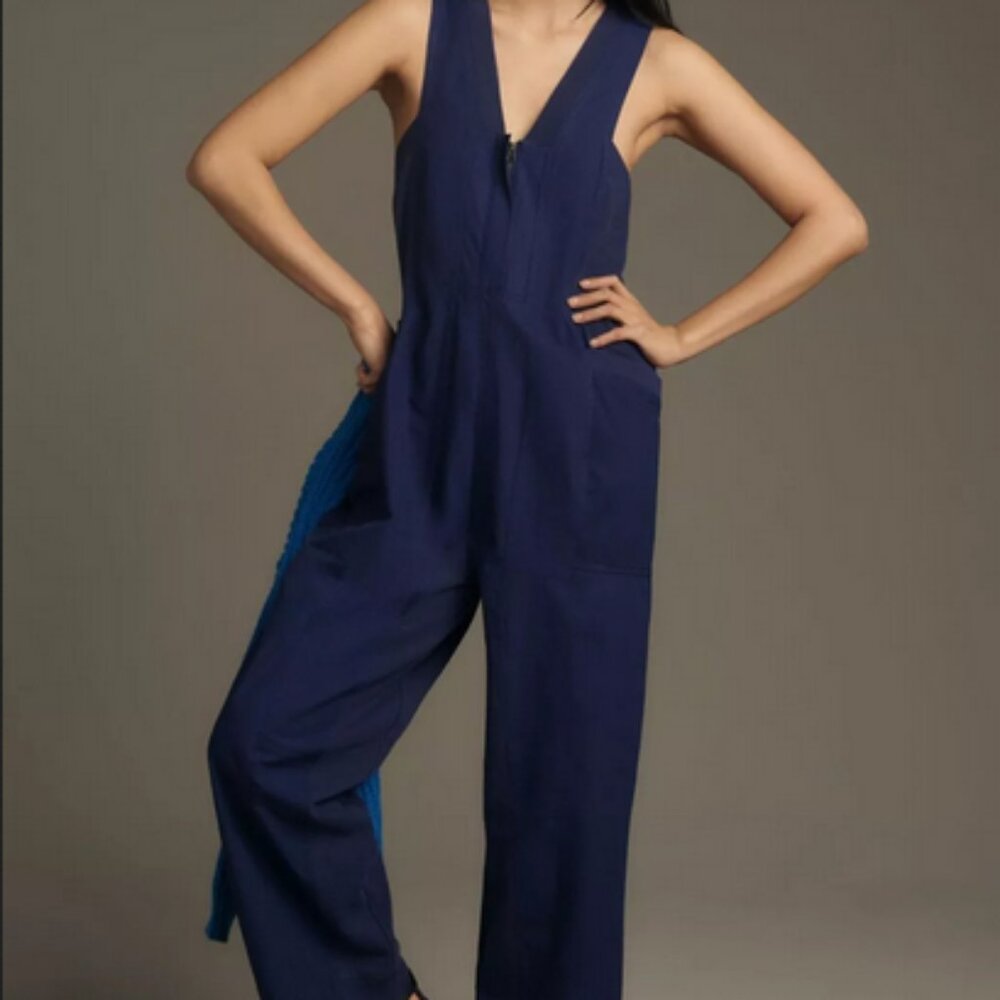 Daily Practice by Anthropologie Zip-Front Jumpsuit Navy Sleeveless